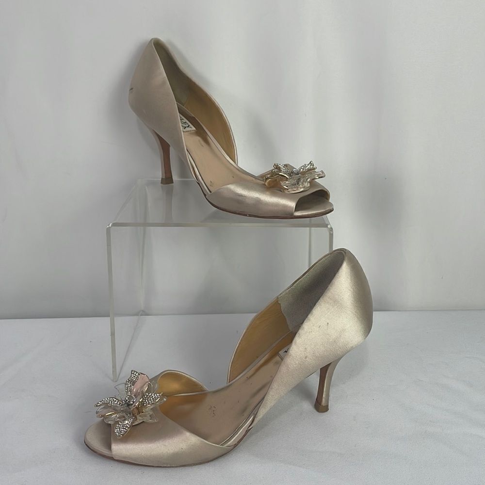 Badgley Mischka Blush With Flower Peep Toe Pumps Heels